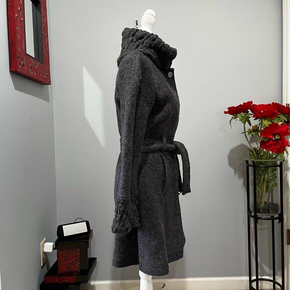 NEW Willi Smith Wool Classic Belted Longline Knit Swing Embellished Car Coat S - Picture 4 of 16